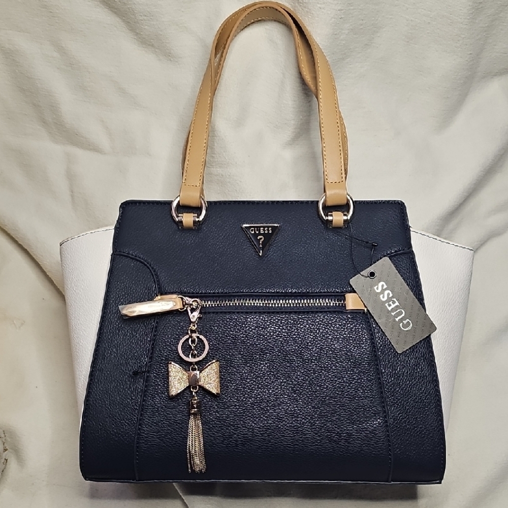 GUESS Two-Tone Navy and White Satchel. Hard To Find One Of A Kind Bag.